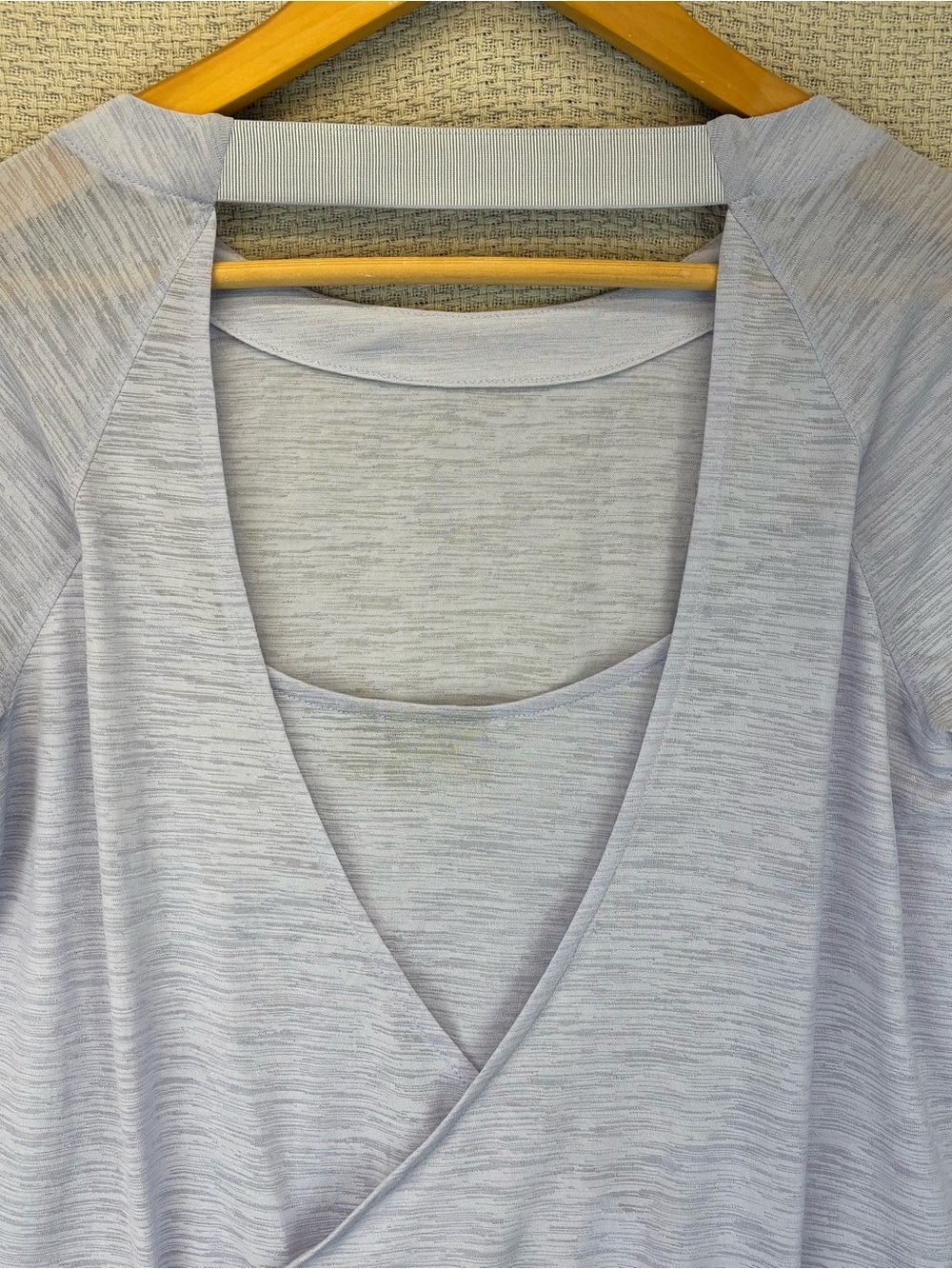 Athleta Blue Crossover Blouse Women's Medium Long Sheer Sleeves Lightweight Top - Picture 6 of 9